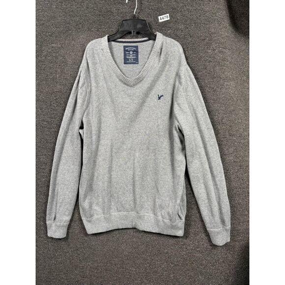 American Eagle Sweater Mens XL Gray V Neck Pullover Lightweight Casual Classic - Picture 1 of 8